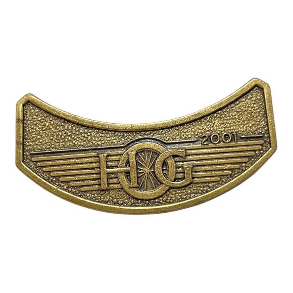 Vintage Harley Davidson Owners Group 2001 HOG Rocker Pin Bronze Tone 1.5 Inch - Picture 1 of 4